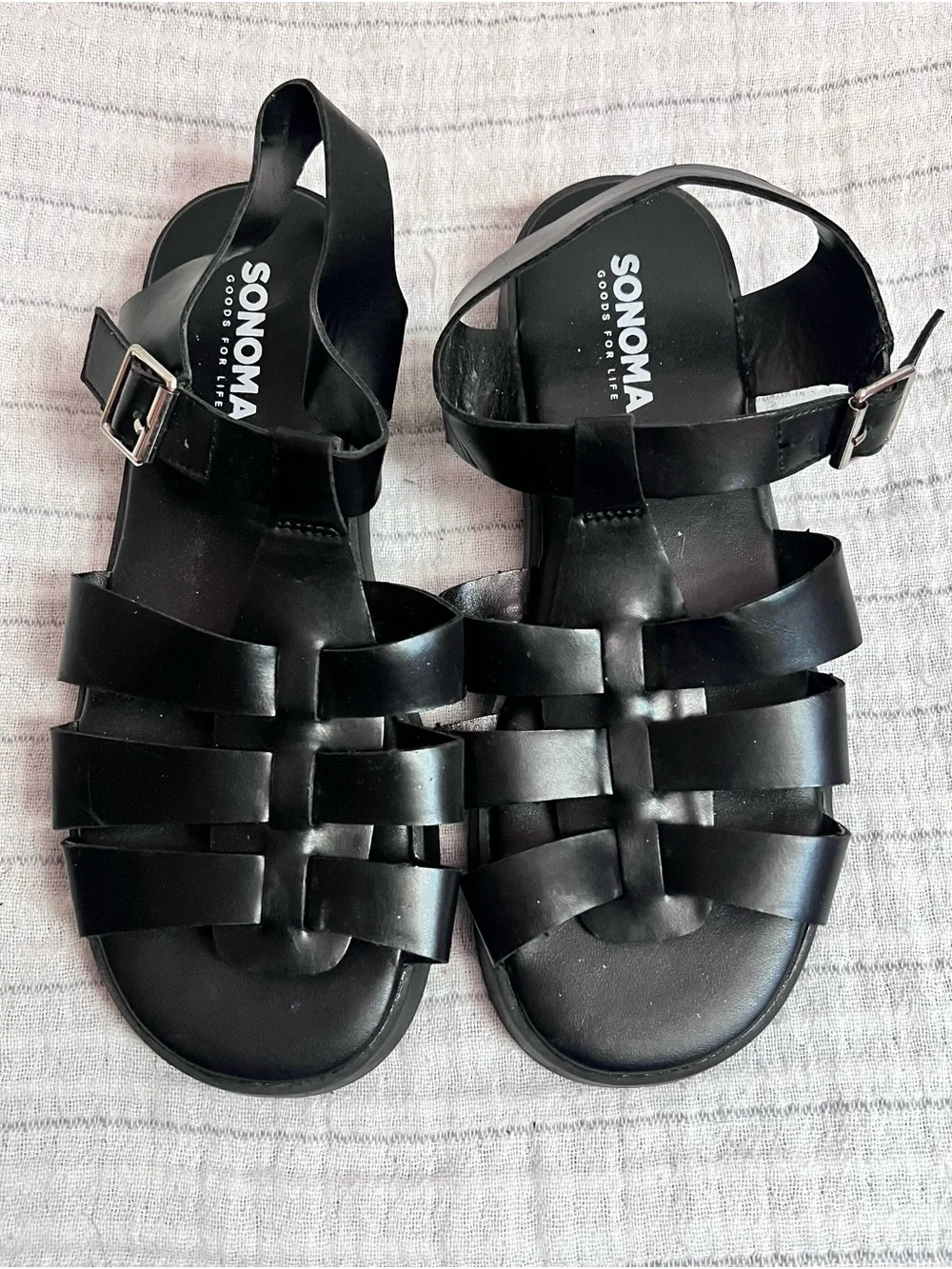 Girl’s Black Strappy Fisherman Sandals with Buckle